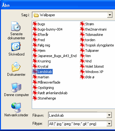 Vælg forgrundsbillede Åbn-vindue