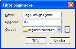 Opret søgebogmærke Dialogboks til søgebogmærke