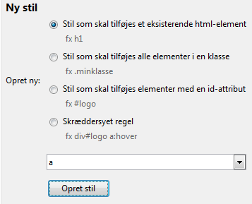 Opret ny stil Opret ny stil