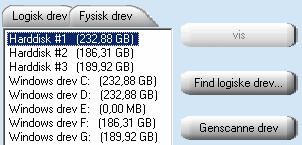 Klik på fysisk drev, og marker harddisken Klik på fysisk drev, og marker harddisken