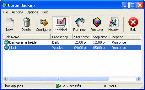 Ceren Backups kontrolvindue