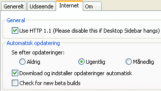 Indstillinger til automatisk opdatering