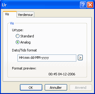 Ur-modulets indstillinger