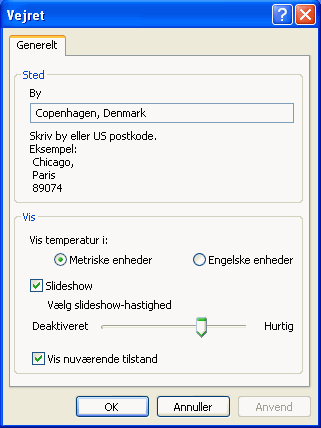 Vejrmodulets indstillinger