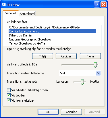 Diasmodulets indstillinger
