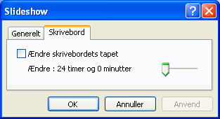 Indstillingsvindue til at skifte baggrundstapet