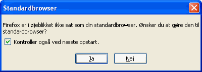 Dialogboks til at vælge, om Firefox skal være standardbrowser