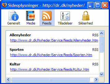Vinduet Sideoplysninger, Feeds