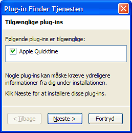 Tilgængelige plugins