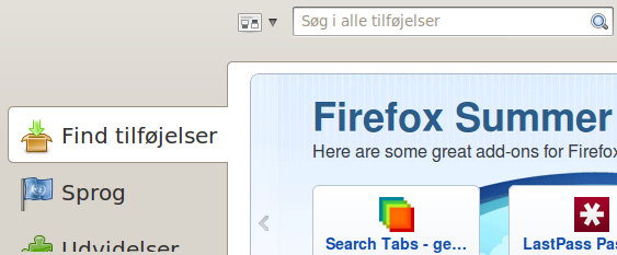 Firefox' tilføjelsesside