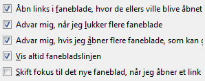 Fanebladsindstillinger