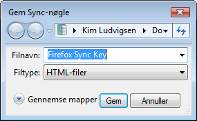 Gem en backup af synkroniseringsnøglen