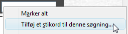 Menu til at tilføje et stikord