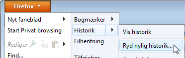 Åbn dialogboksen Ryd historik