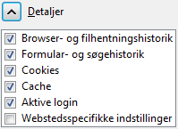 Vælg, hvilke data du vil have slettet fra historikken