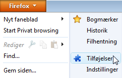 Åbn indstillingssiden for tilføjelser