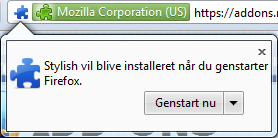 Udvidelsen installeres, når Firefox genstartes