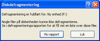 Defragmenteringen er færdig