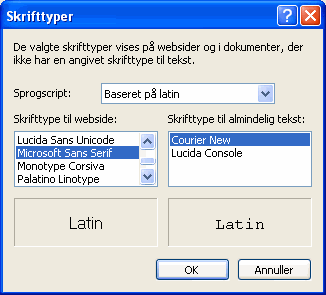 Vindue til at vælge skrifttype