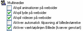 Indstillinger til at slukke animationer og billedværktøjslinje