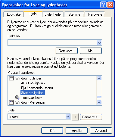 Indstillingsvindue til at slå kliklydene fra