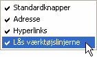 Menu til at låse værktøjslinjerne op