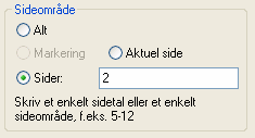 Udskrivningsvindue, hvor du kan vælge sider, der skal udskrives