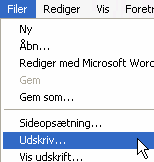 Menu til at åbne dialogboksen til udskrivning