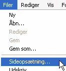 Menu til at åbne sideopsætning