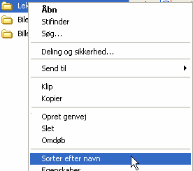 Menu til at sortere foretrukne