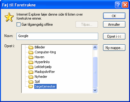 Vinduet føj til foretrukne