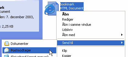 Menu til at sende de foretrukne til en ven
