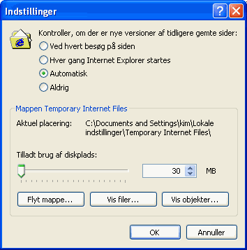 Fastsæt plads til midlertidige internetfiler