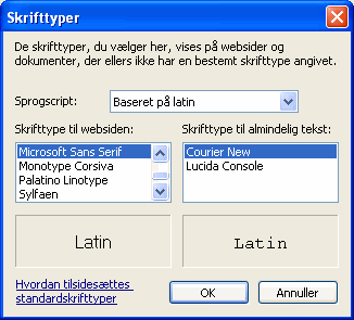Vindue til at vælge skrifttype