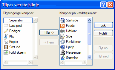 Tilføj, fjern og flyt knapper