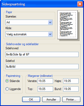 Fastsæt sidehoved og -fod på udskrifter