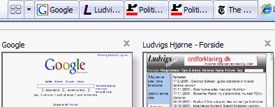 Hurtig fanenavigation giver dig billeder af de åbne sider