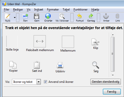 Tilpas værktøjslinje