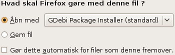 Åbn med Gdebi Package Installer