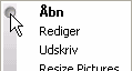Menu med knap til indstillinger