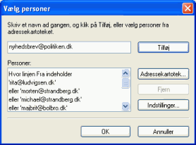 Dialogboks, hvor du kan tilføje flere adresser