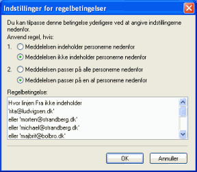 Dialogboks, hvor du kan markere, at mails fra de valgte personer ikke skal stoppes