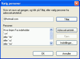 Dialogboks til at angive frasorteringskriterier
