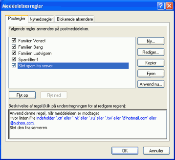 Dialogboks, hvor du kan ændre rækkefølge på meddelelsesreglerne og få sorteret gamle mails