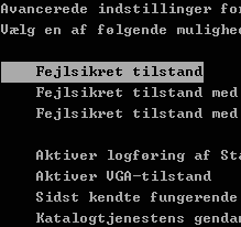 Menu til at starte i fejlsikret tilstand