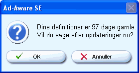 Advarsel om for gamle spywaredefinitioner