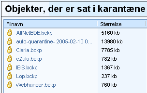 Oversigt over spyware i karantæne