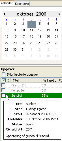 Oversigtskalender og opgaver