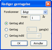 Angiv et gentagelsesmønster