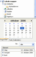 Minikalender og oversigt under mailmapperne